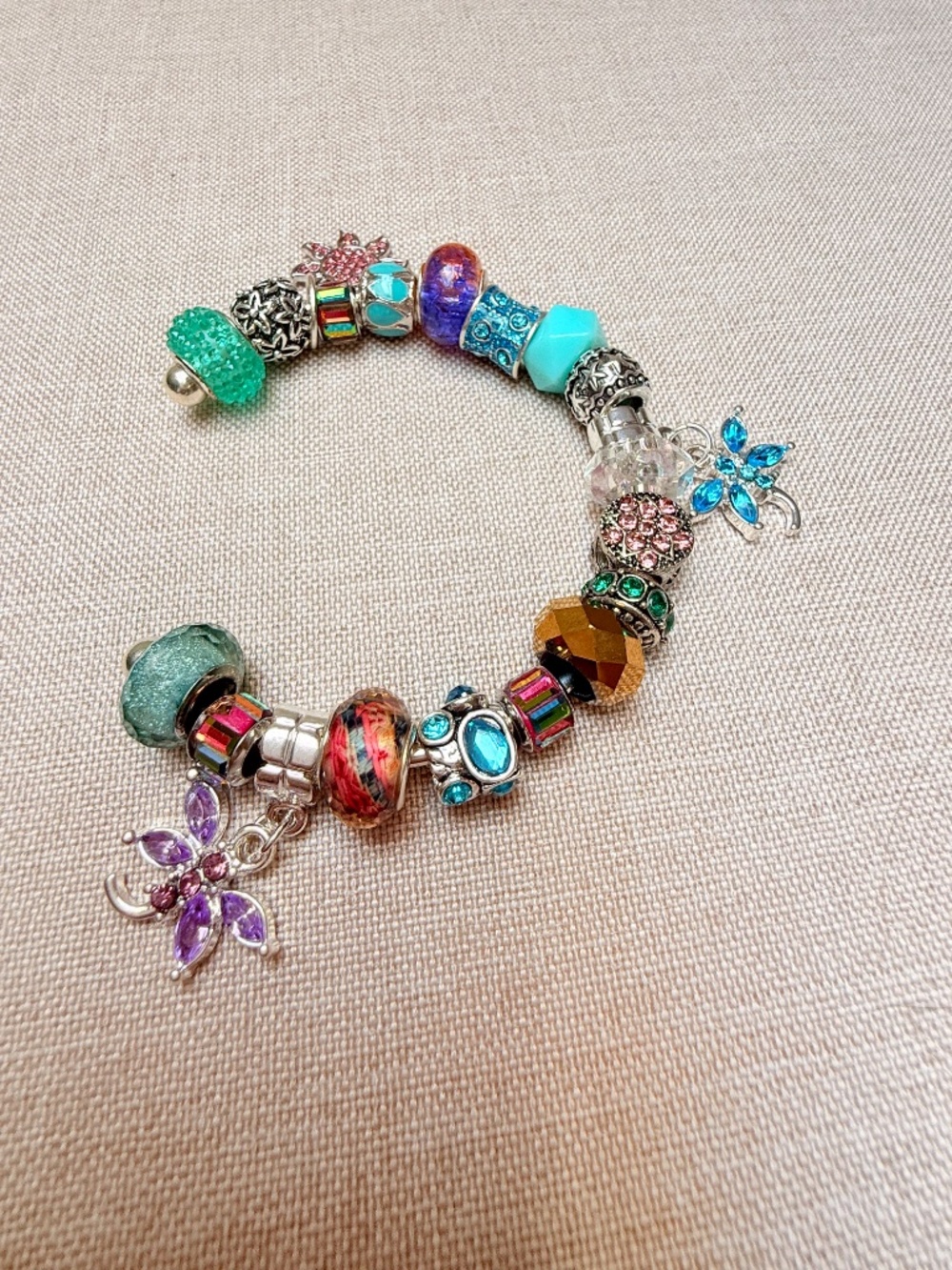 Beaded Pandora Style Charm Bracelet NOT Sterling Silver - Picture 7 of 10